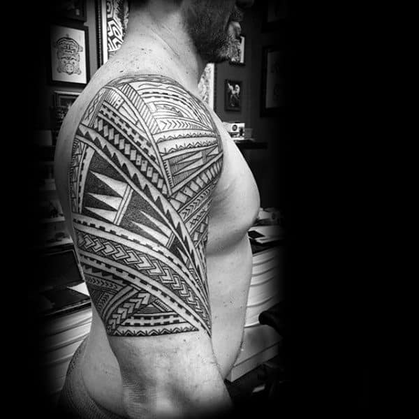 Complex Patterns Guys Tribal Half Sleeve Tattoo