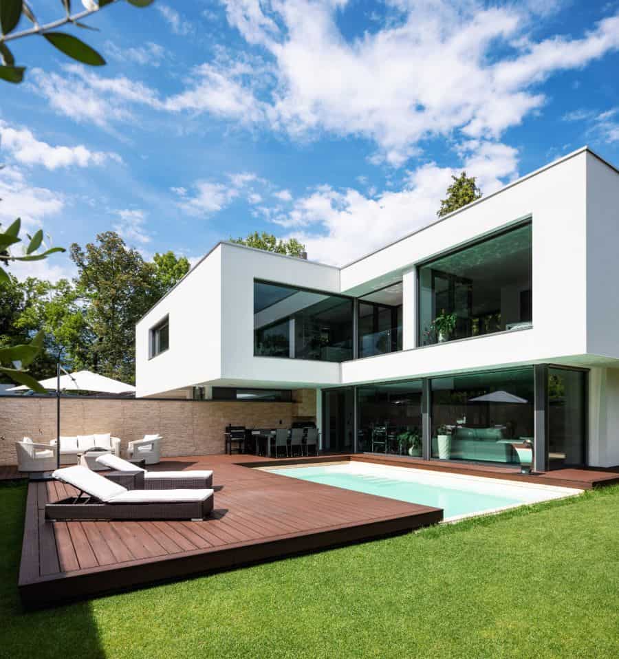 luxury home with wood deck pool