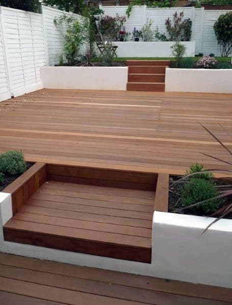 modern deck with built-in plant boxes