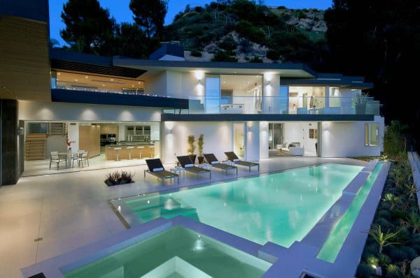 Concrete Modern Home Swimming Pool With Underwater Lighting Ideas