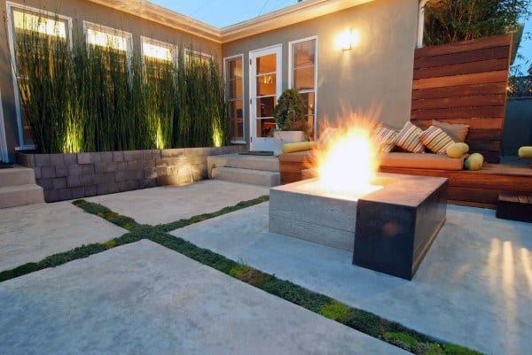 large concrete patio fire pit