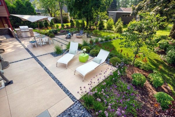 large concrete patio and garden