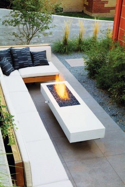 concrete slab patio firepit