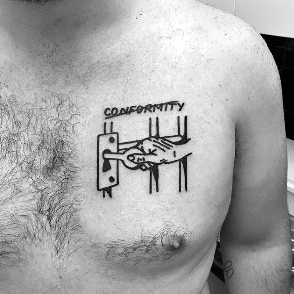 Conformity Key And Lock Simple Chest Mens Tattoos