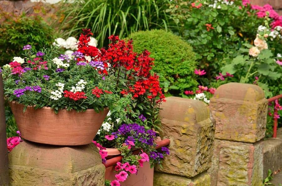 container garden stone fence