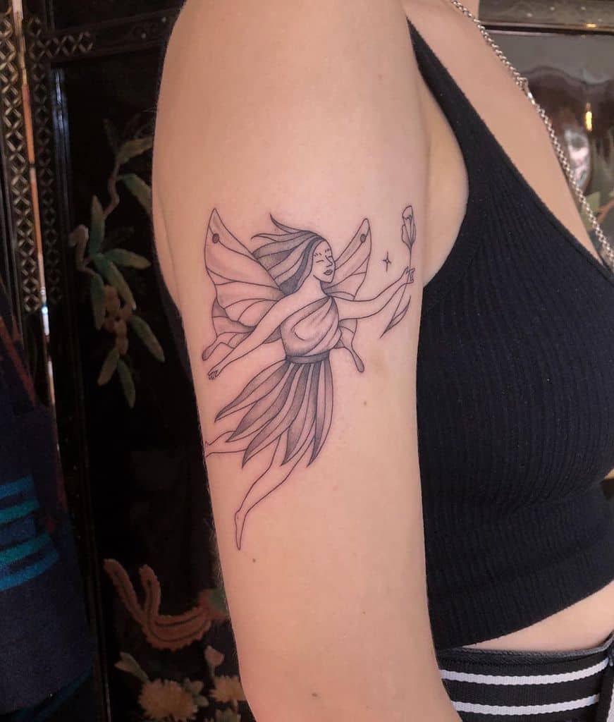 Contemporary Fine Line Art Fairy Tattoo