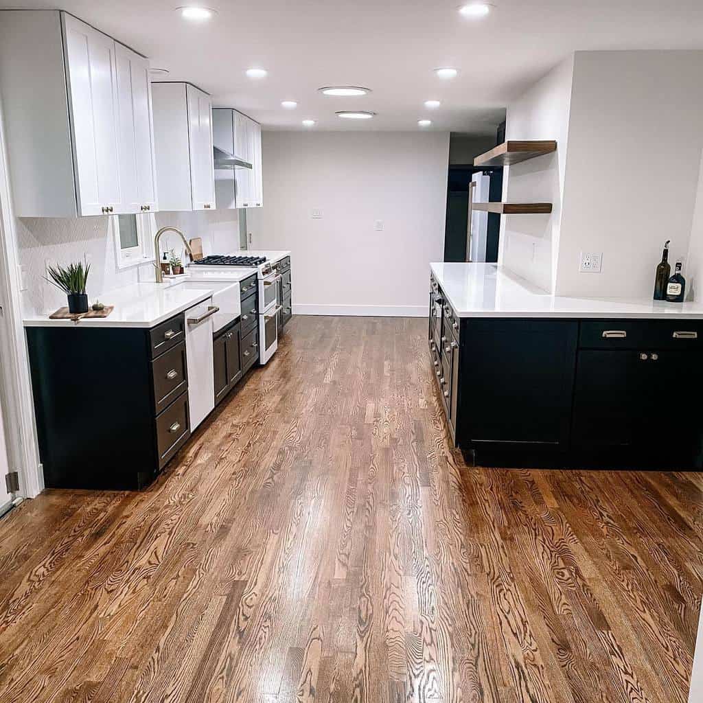 white and black modern kitchen wood vinyl flooring