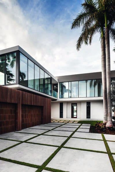 concrete paver driveway with grass joints