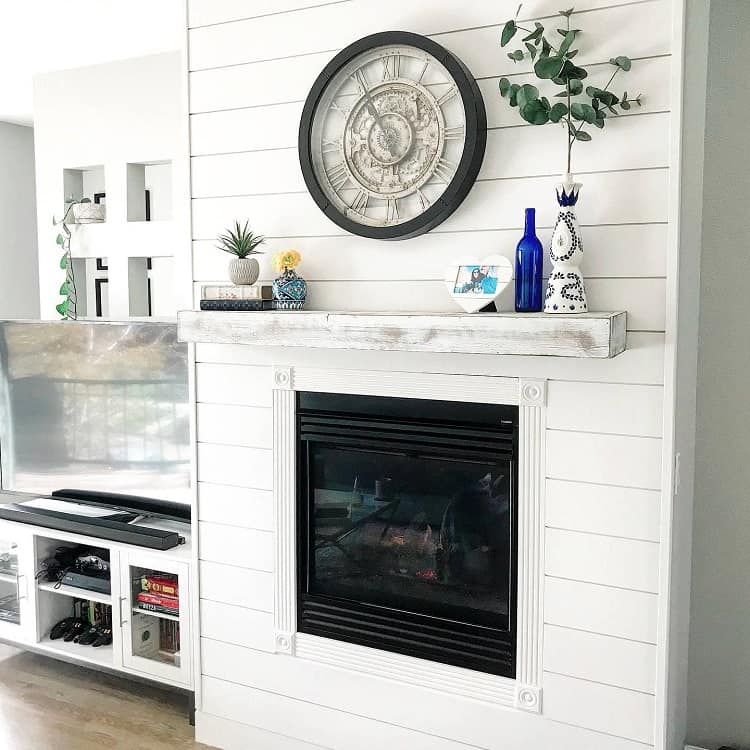 shiplap wall fireplace mantel decor ideas