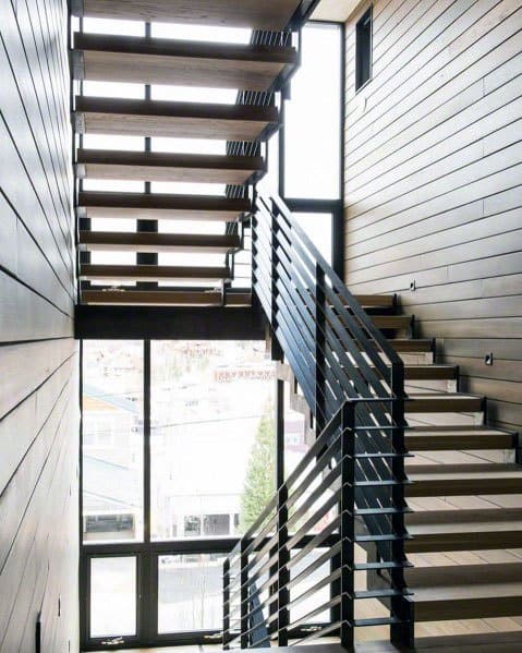 contemporary metal designs stair railing with wood treads