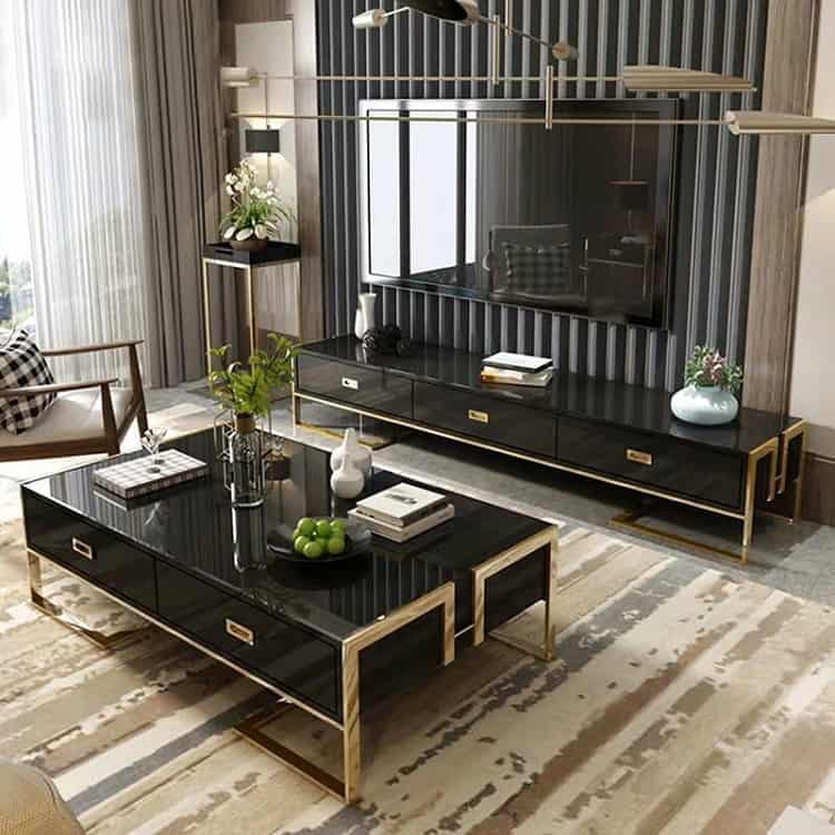black and gold contemporary modern entertainment center