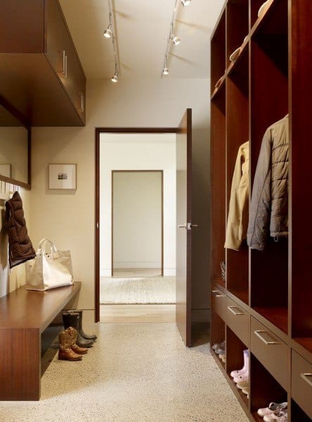 contemporary mudroom with storage