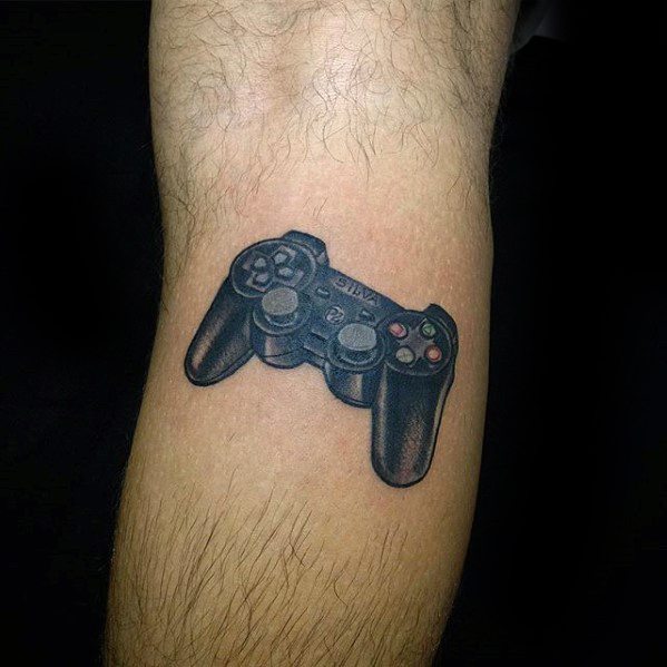 Controller Leg Calf Mens Tattoo With Playstation Design
