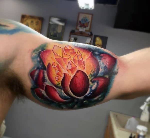 Cool 3d Crystal Flower Mens Inner Arm Bicep Tattoo Design Ideas