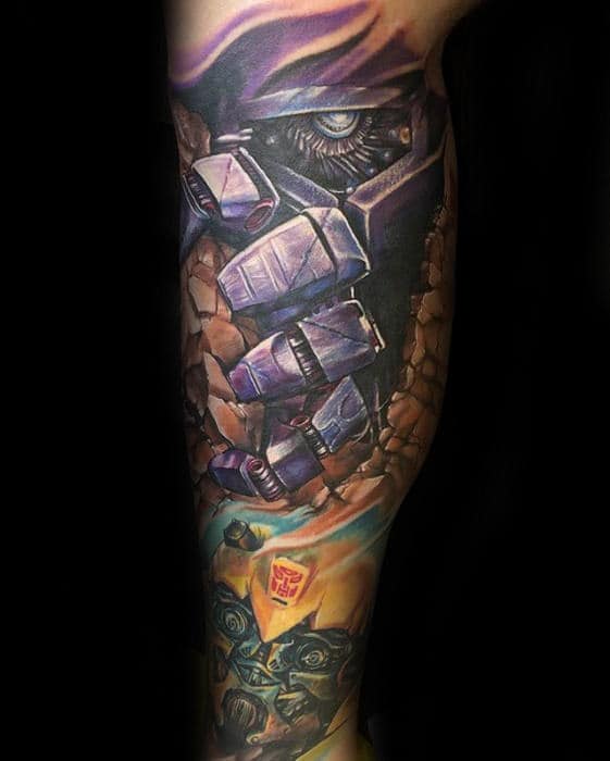 Cool 3d Forearm Sleeve Male Transformers Tattoo Ideas