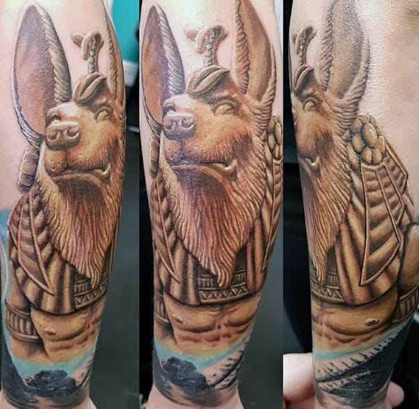 Cool 3d Mens Forearm Anubis Tattoo Design Inspiration