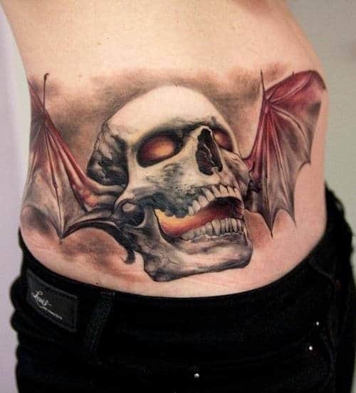 Cool 3d Realistic Deathbat Guys Rib Cage Side Tattoo Design Ideas