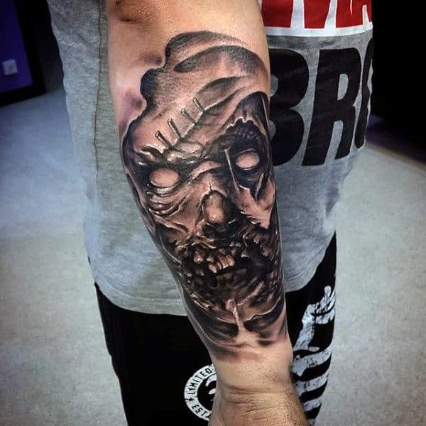 Cool 3d Zombie Virus Tattoo Design On Arm For Guys