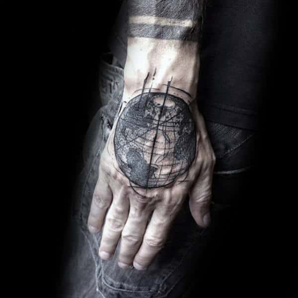 Cool Abstract Globe Male Hand Tattoos
