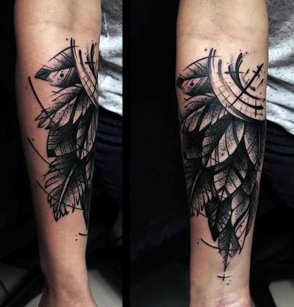 Cool Abstract Mens Inner Forearm Leaf Tattoo Design Inspiration