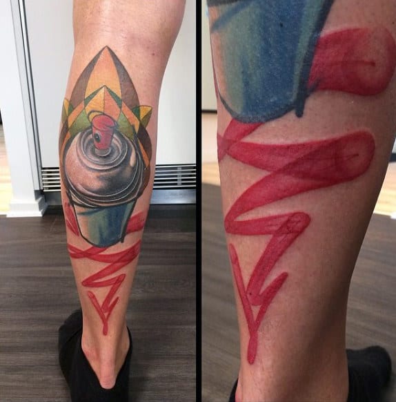 Cool Aerosal Paint Can Graffiti Spray Tattoo On Back Of Leg For Men