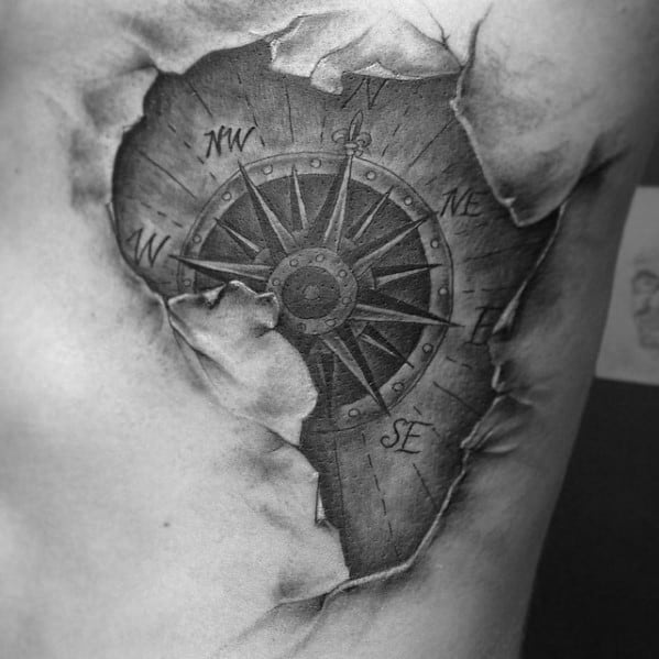 Cool Africa Nautical Compass Mens Ripped Skin Back Tattoo