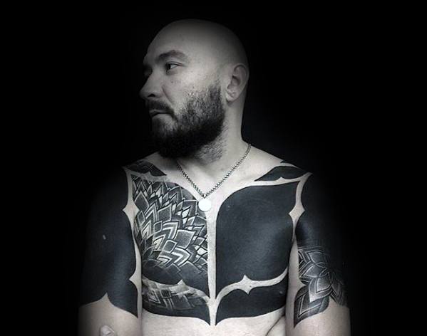 Cool All Black Upper Chest Tattoo Design Ideas For Men