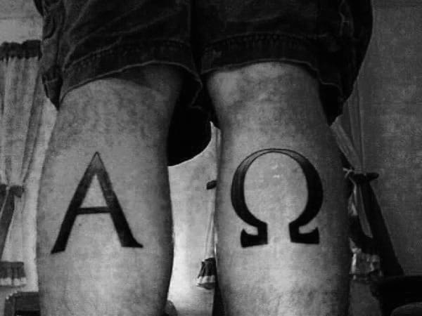 Cool Alpha Omega Leg Calf Tattoos For Men