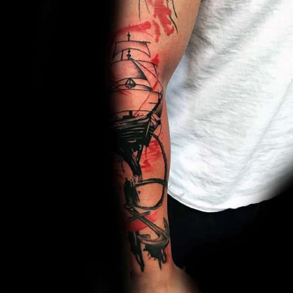 Cool Anchor Trash Polka Sailing Ship Guys Tattoos