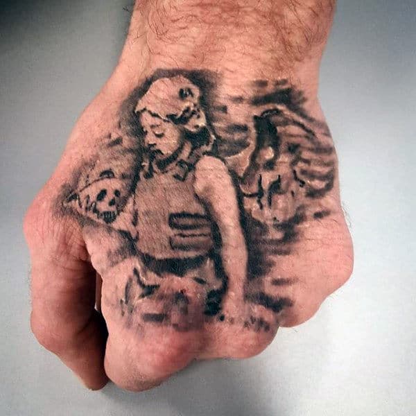 Cool Angel Banksy Mens Hand Tattoos