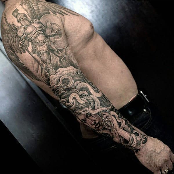 Cool Angel With Medusa Original Full Sleeve Tattoos For Men