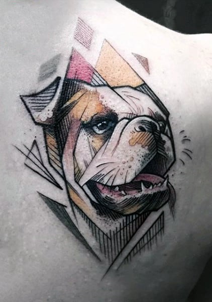 Cool Astract French Bulldog Mens Back Tattoo