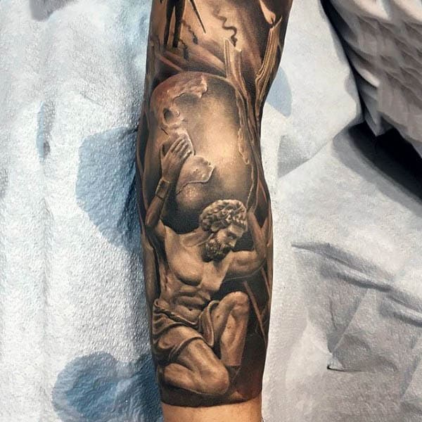 Cool Atlas Holding The World Fitness Male Forearm Sleeve Tattoo