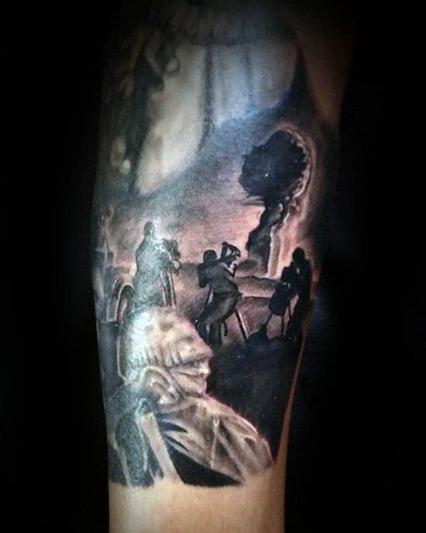 Cool Atomic Bomb Silhouette Mens Sleeve Tattoos