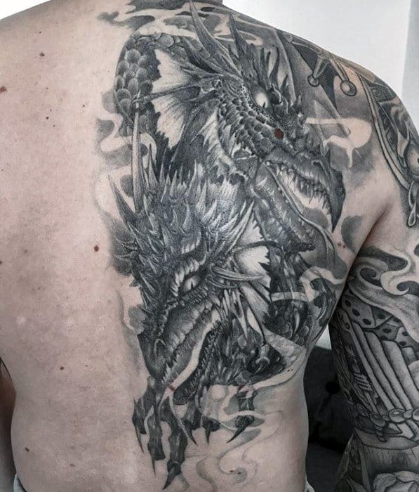 Cool Awesome Half Back Dragon Tattoo Design Ideas For Male