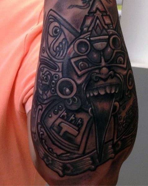 Cool Aztec Pyramid Tattoo For Men On Elbow