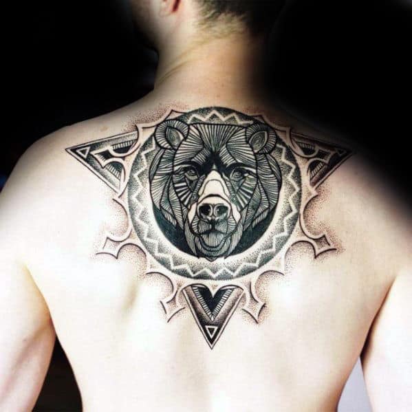Cool Back Geometric Bear Mens Back Tattoos