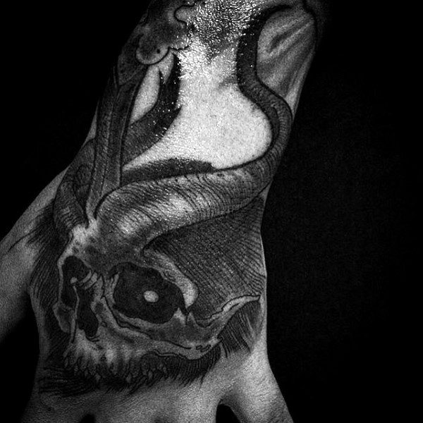 Cool Baphomet Skull Mens Hand Tattos
