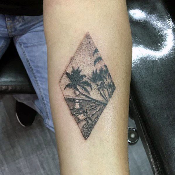 Cool Beach Scene Small Inner Forearm Tattoos For Gentlemen