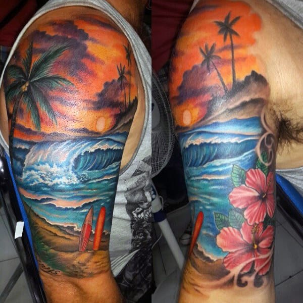 Cool Beach Tattoos For Men Half Sleeve