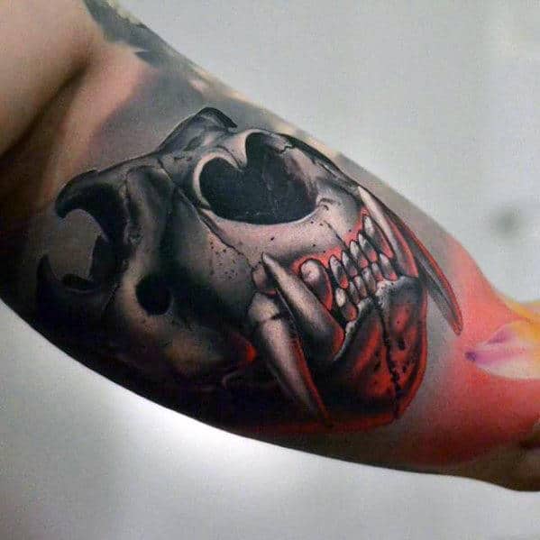 Cool Bear Skull 3d Mens Inner Arm Quarter Sleeve Tattoo