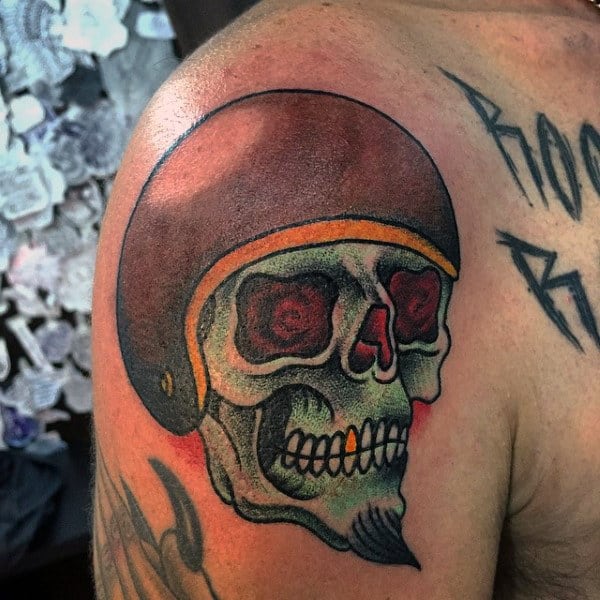 Cool Biker Skull Tattoos For Guys On Upper Arm