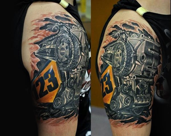 Cool Biker Tattoos For Men With Realistic Engine Design