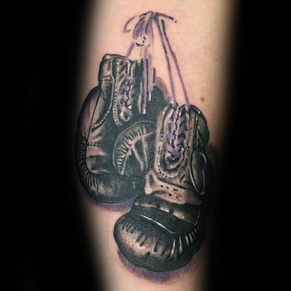 Cool Black Boxing Gloves With Purple Laces Mens Memorial Support Tattoos