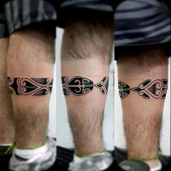Cool Black Ink Guys Tribal Leg Band Ouroboros Tattoo Designs