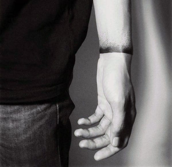 Cool Black Ink Mens Dotwork Forearm Band Tattoo Ideas