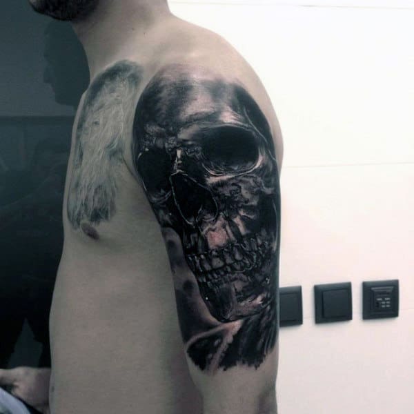 Cool Black Ink Shaded Guys Arm Tattoos