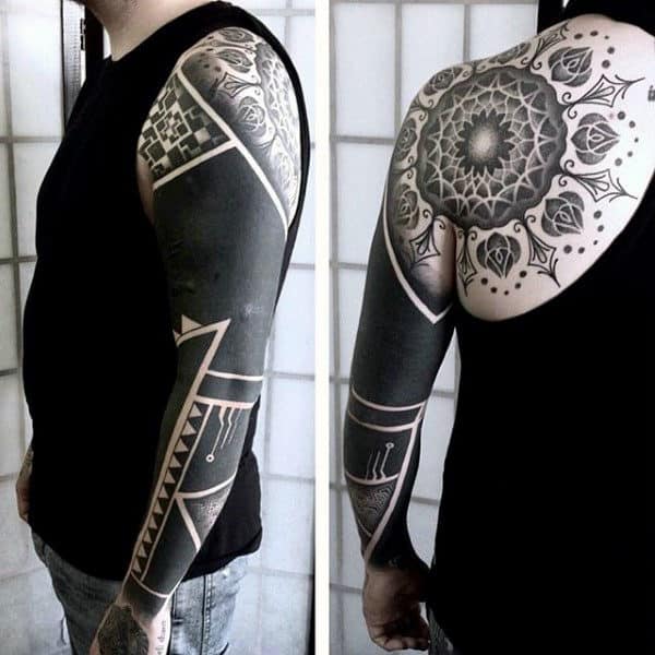 Cool Blackwork Mens Full Sleeve Tattoo Design
