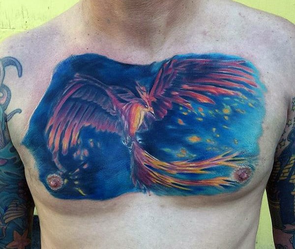 Cool Blue Chest Phoenix Tattoo Men