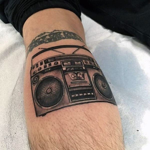 Cool Boombox Male Leg Calf Tattoo Ideas